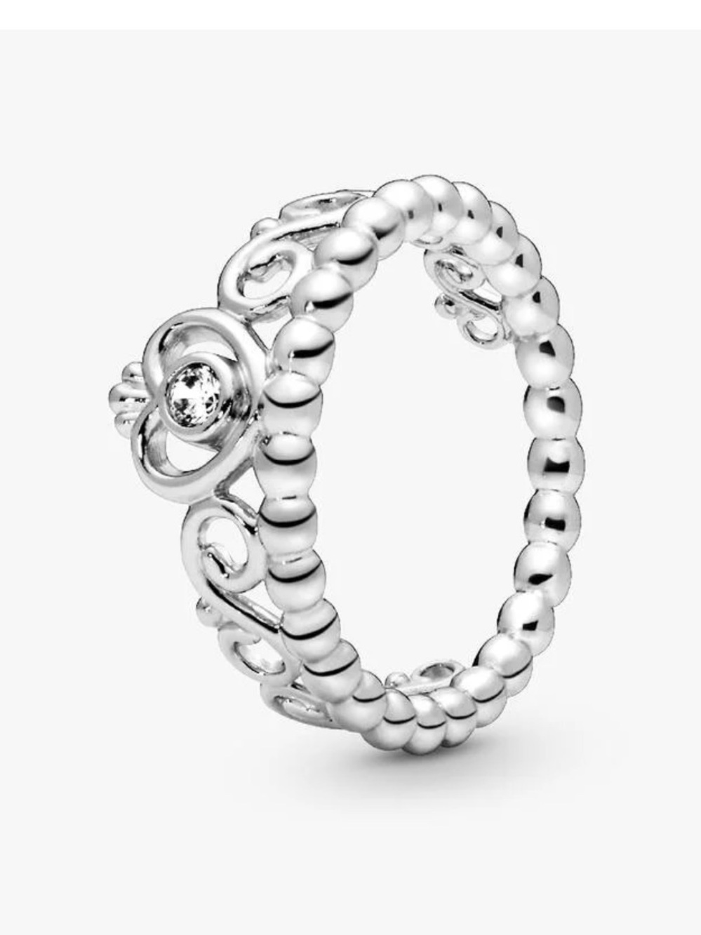 Pandora Crown Princess Ring Sterling Silver Floral Bead Stack Ring - size 7